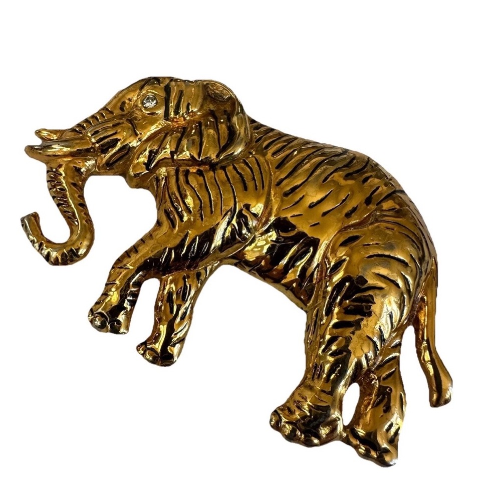 VTG NI 95 Elephant Belt Buckle Figural Gold Tone Rhinestone 90’s Safari Retro